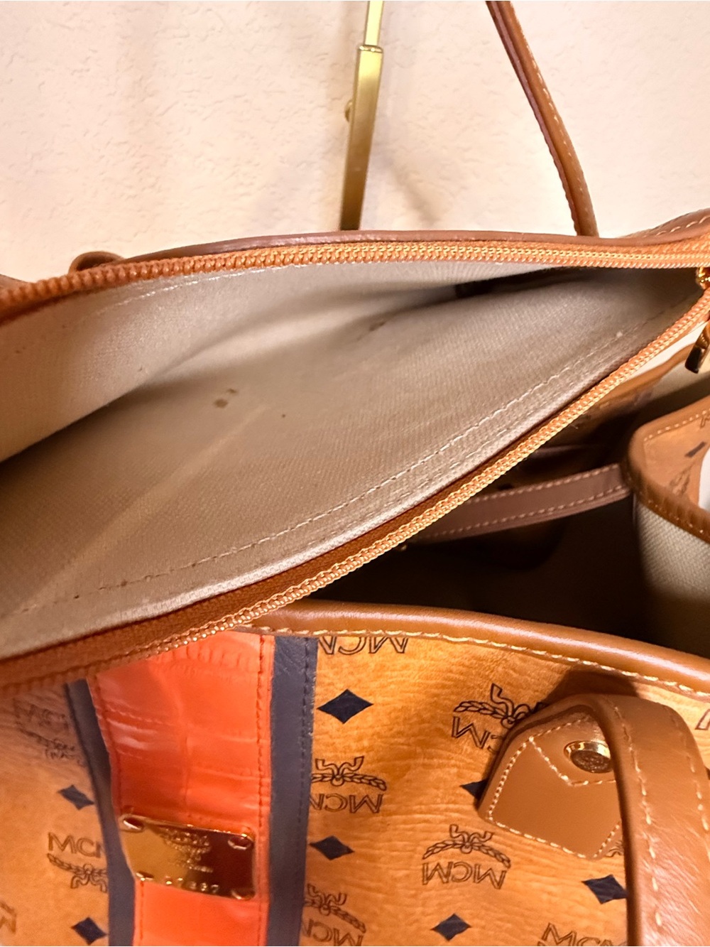 MCM Cognac Tote with Orange Center Stripe - Picture 5 of 16